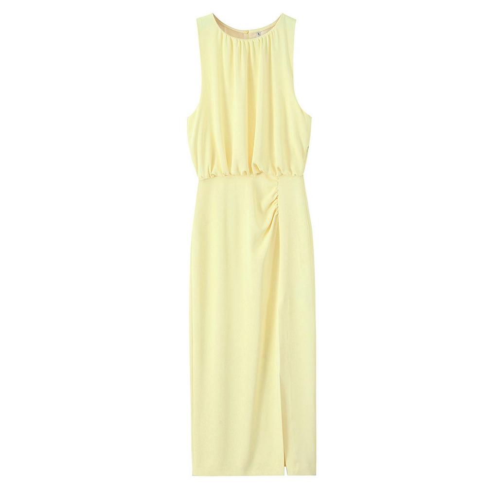 2025 Spring Women's European & American Style Pleated Silk Satin Dress