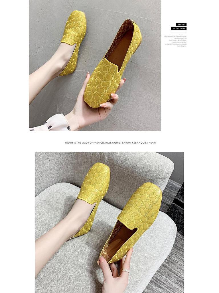Women's Square Toe Loafers - Soft Leather, Hollowed-Out Flats for Spring/Summer 2025