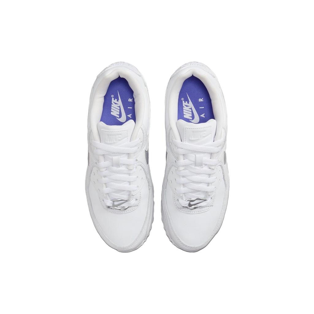 Nike Air Max 90 White Metallic Silver Women Sneakers Blue-Joy FV0949-100