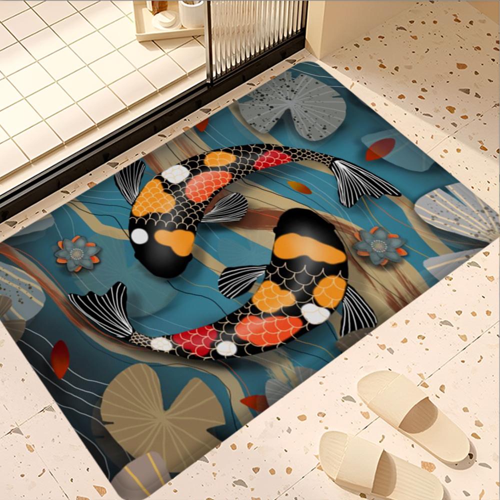 Japanese Koi Fish Door Mat Washable Non-Slip Living Room Sofa Chairs Area Mat Kitchen Bedside Area Rugs