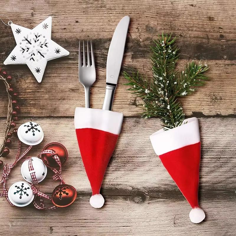 Christmas Cutlery Holder Knife and Fork Pocket Bag Cutlery Cover Star Tree Elk New Year Christmas Party Dinner Table Decoration