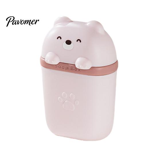 Durable Soap Storage Case Cute Bear Box with Lid, Plastic Holder Protector for Business Trips Drainage Design, Portable Travel Home And Dish Gym