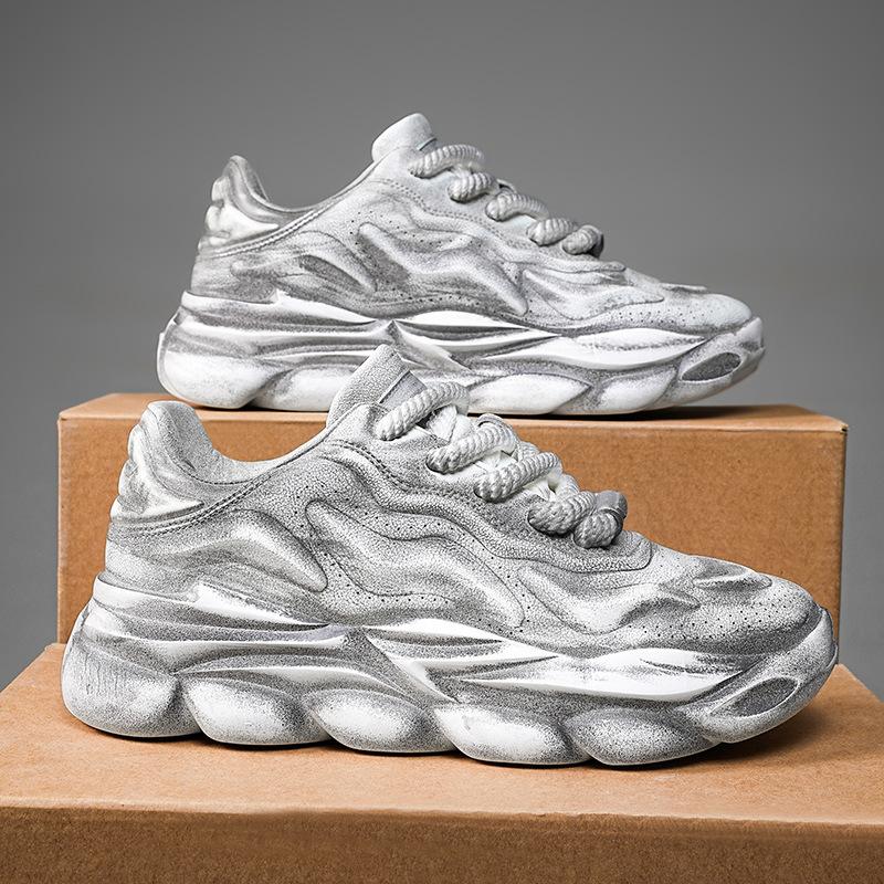 Men's Shoes Autumn Thick-soled Cushioning Retro Old Dirty Shoes Dad Shoes Outdoor Leather Waterproof Casual Sports Trendy Shoes