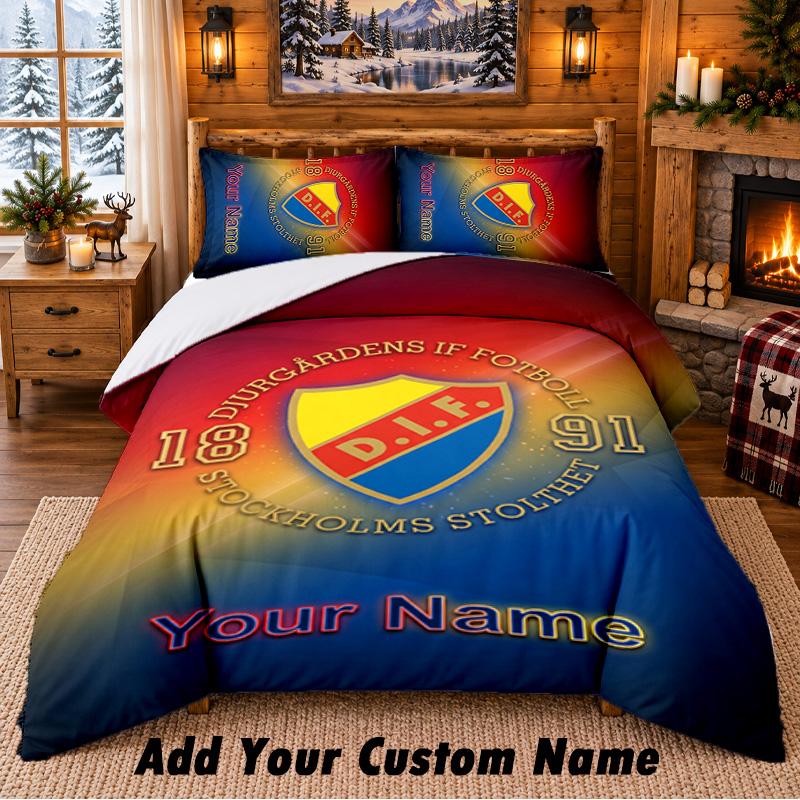 Djurgårdens IF Pattern Bedding 3Pcs Set Custom Name, Bed Sheet And Pillowcases For Home Bedroom