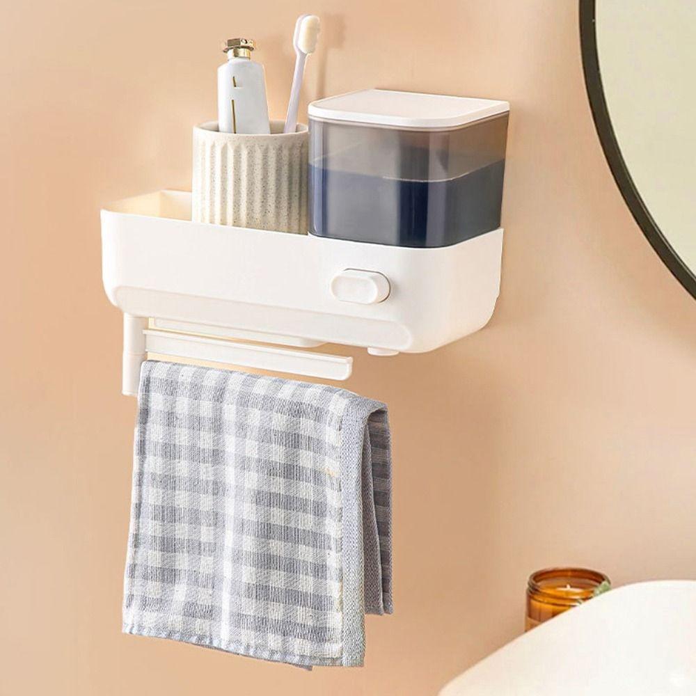 

Wall-mounted Push-type Soap Dispenser Plastic Rag Storage Drying Rack for Home