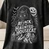 Spooky Cat Halloween T-Shirt and Kids Tshirt, Haunted Housecat Retro Movie Poster Tee, Vintage Horror Comic Style Shirt and Kids Tshirt, Goth Gift