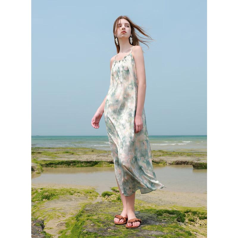 Sancai Sommer Perlenarmband Ölgemälde Druck Maxikleid