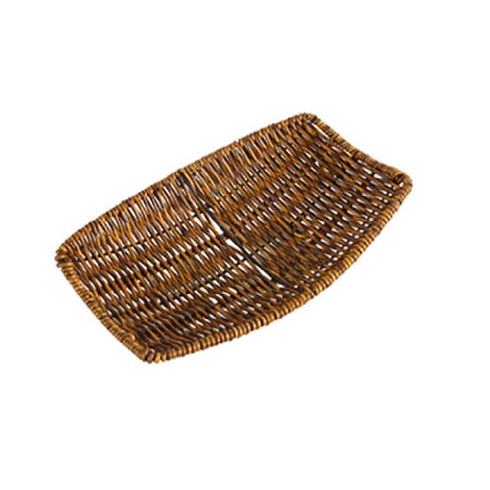 1Pcs Round Rectangular Shape Storage Tray Breakfast Bread Food Plastic Rattan Threads Basket
