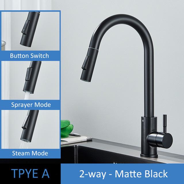 Gold & Black Brushed 304 Stainless Steel Pull-Out Kitchen Faucet for Sink & Vegetable Basin