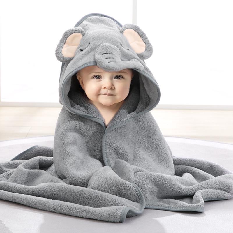 Newborn Cartoon Hooded Swaddle Blanket - Absorbent Coral Fleece for Spring & Autumn