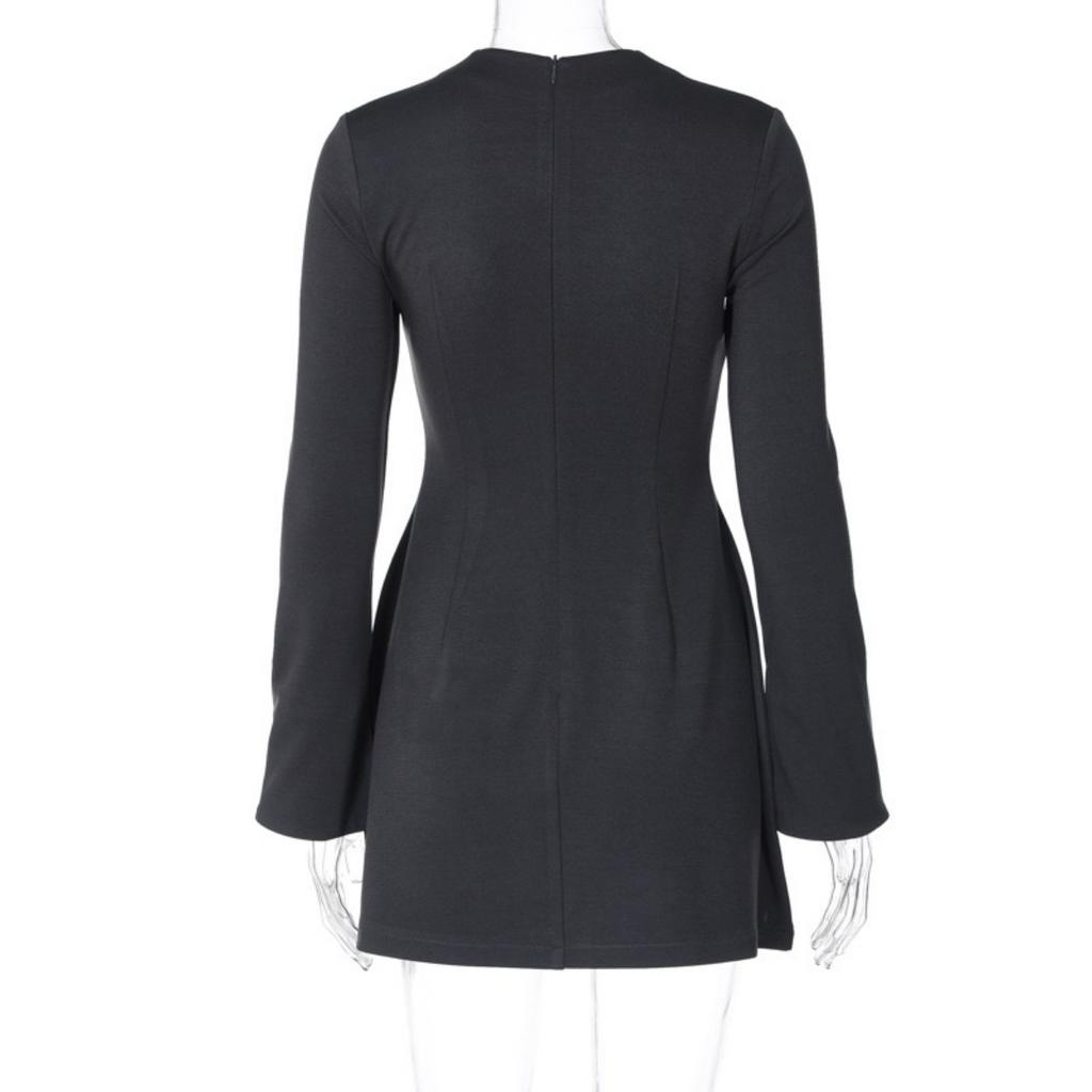 LYRIA Langermet Glidelås Bodycon Mini Kjole Med Lomme Ensfarget Elegant Antrekk Kontor Streetwear Dame Høst Vinter Klær