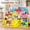 Snoopy Peanuts Custom Name Flannel Throw Blanket Soft Warm for Sofa Bed Indoor Home Use