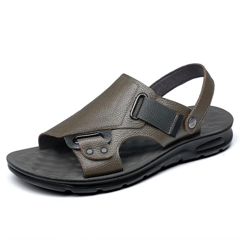 Fashion Men's  Dual-purpose Leather Men's Summer Fashionable Beach Shoes with Soft Soles and One-piece Sandals for External Wear