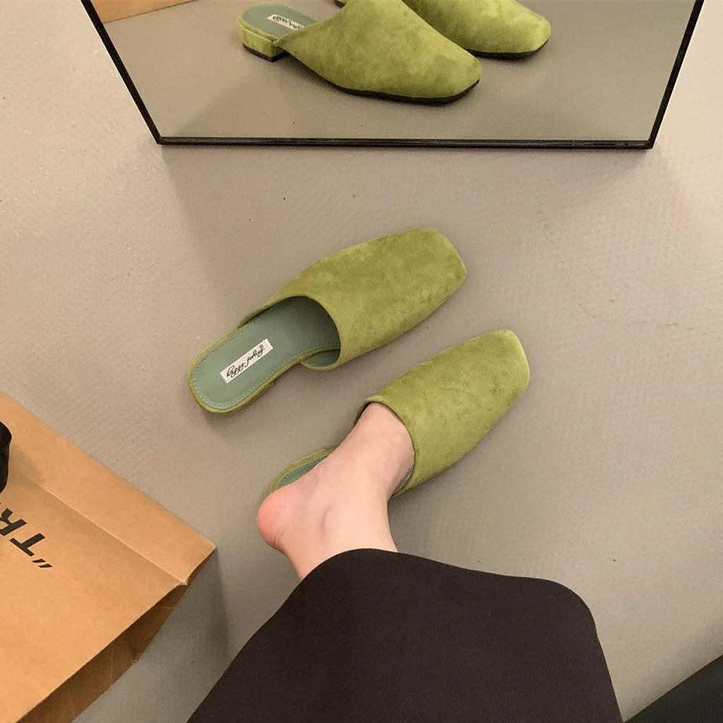 Fashion Bailamos 2025 Women Flat Shoes Fashion Round Toe Slip On Mules Shoes Soft Flat Heel Outdoor Casual Dress Sandal Shoes