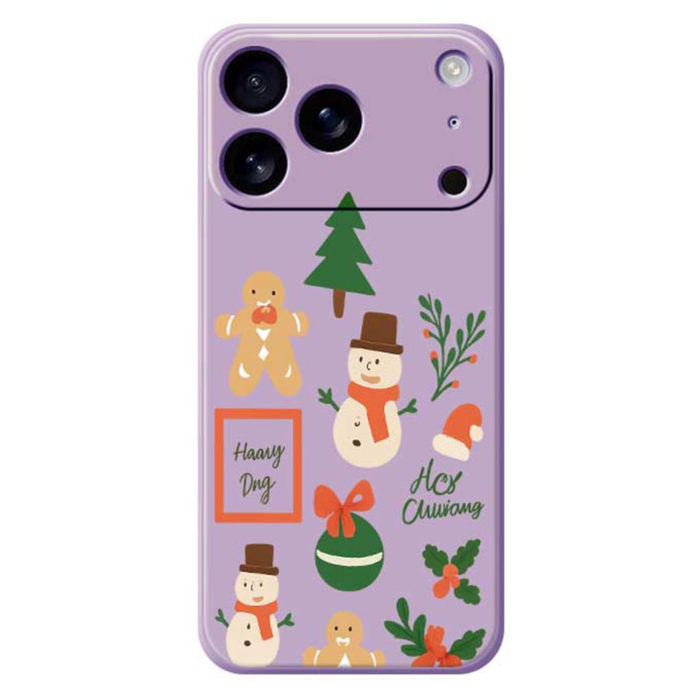 For iPhone 17 Pro Case Christmas Snowman Pattern Printing Straight Edge TPU Phone Back Cover