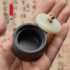 Jade Lidded Inkstone Inkwell, Mini Non-Drying Ink Dish for Calligraphy and Stationery.