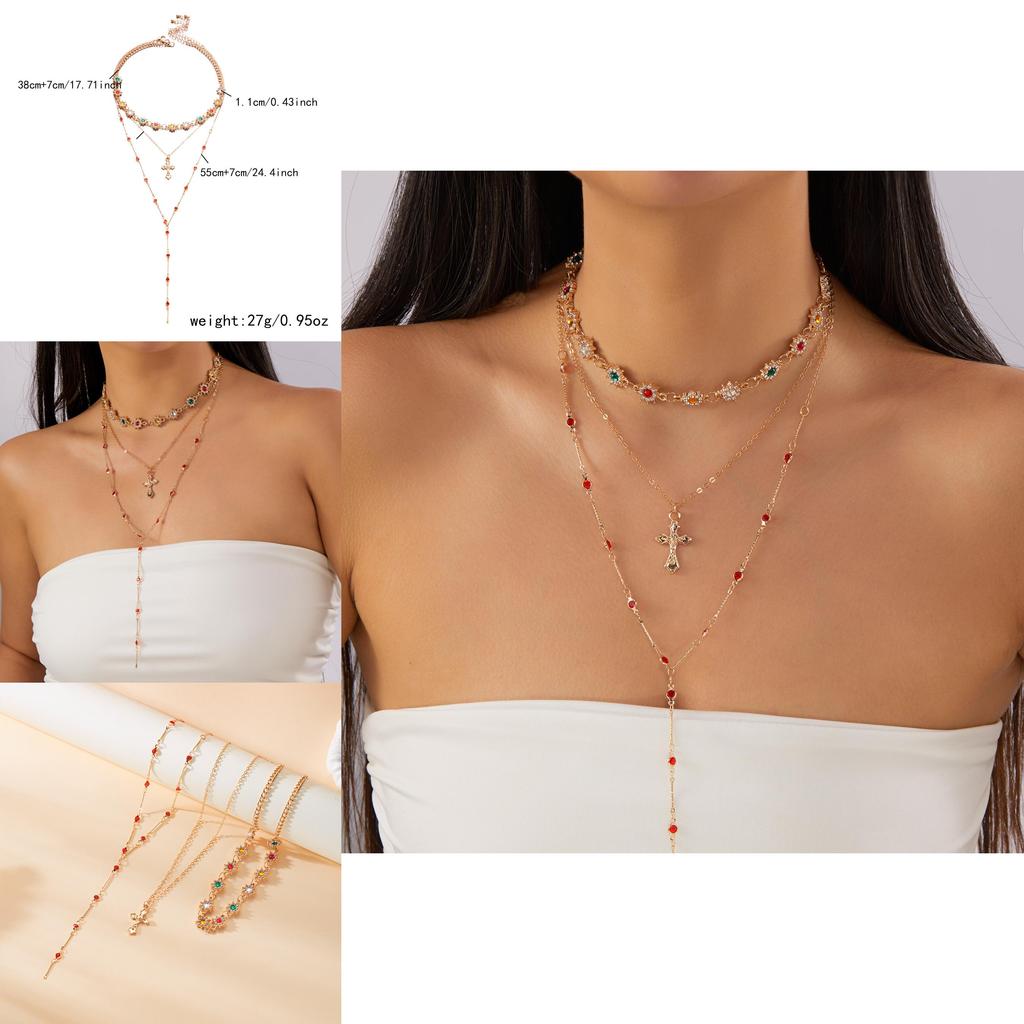 Cross Necklace For Women With Layered Chain And Dangle Pendant Summer