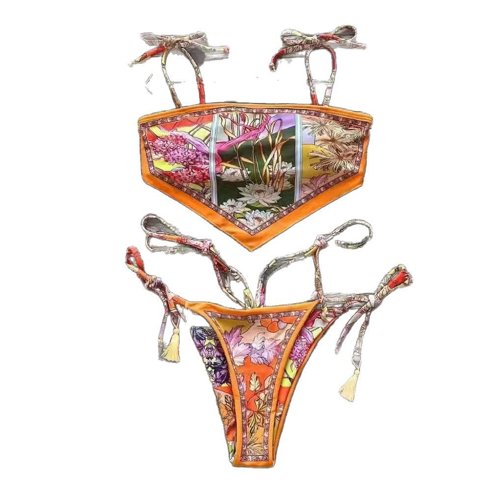 Women's Sexy Printed Strappy Bikini - New European & American Two-Piece Swimsuit