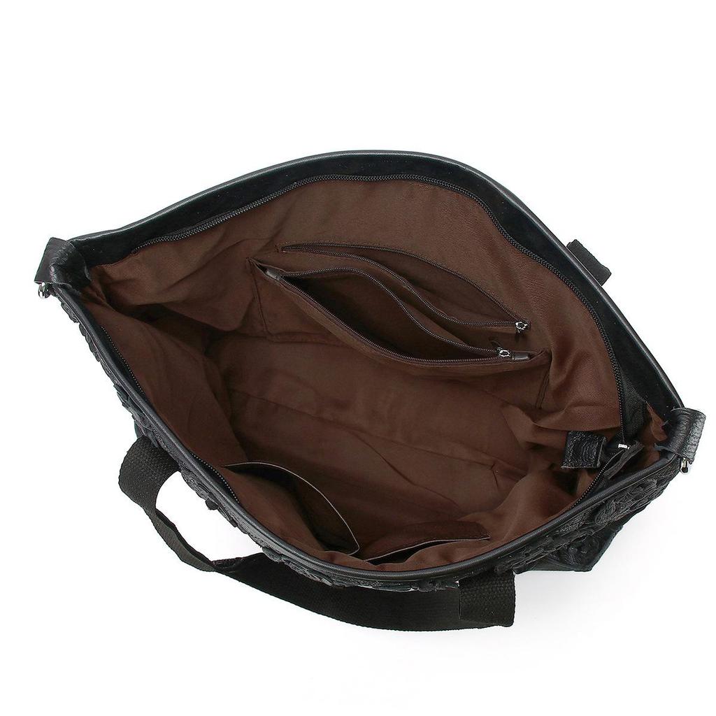 New Genuine Leather Ethnic Style Color Block Shoulder Tote Bag for Women