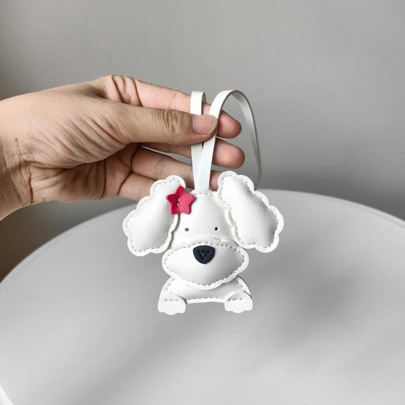 Adorable Curly Dog Keychain PU Leather Bag Charm With Secure Metal Hook For Purse Backpack Decoration Lightweight Design