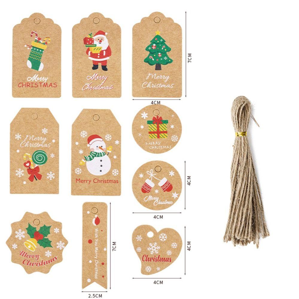 Paper Merry Christmas Kraft Paper Tags Santa Claus Cotton Rope Xmas tree Hanging Label Snowman Christmas Tree