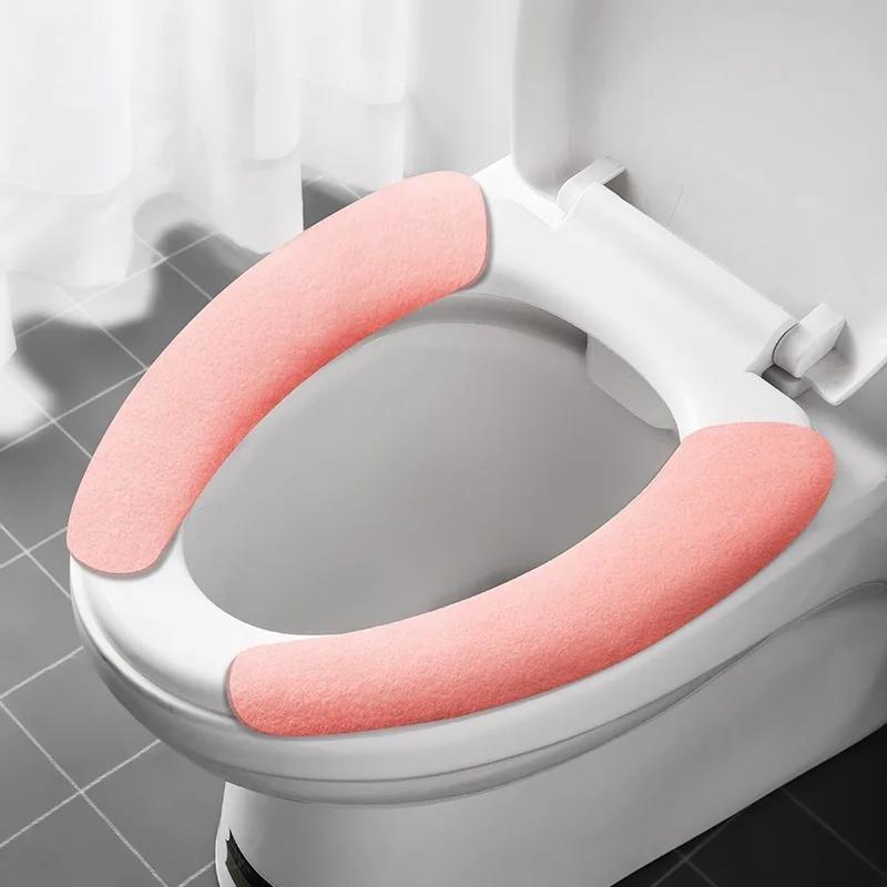 2Pc/set Universal Toilet Seat Cover Soft WC Paste Toilet Sticky Seat Pad Washable Bathroom Warmer Seat Lid Cover Pad Cushion