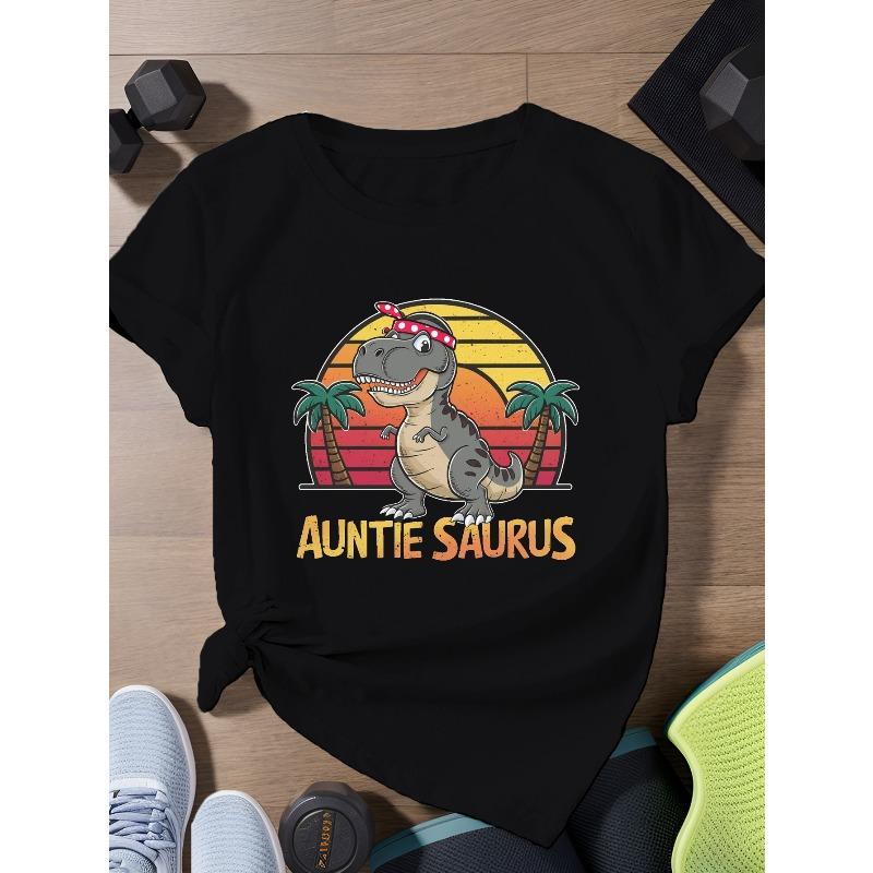 

European Size AUNTIE SAURUS T Rex Women s Plus Size Sports Short Sleeve T-Shirt 4XL чорний