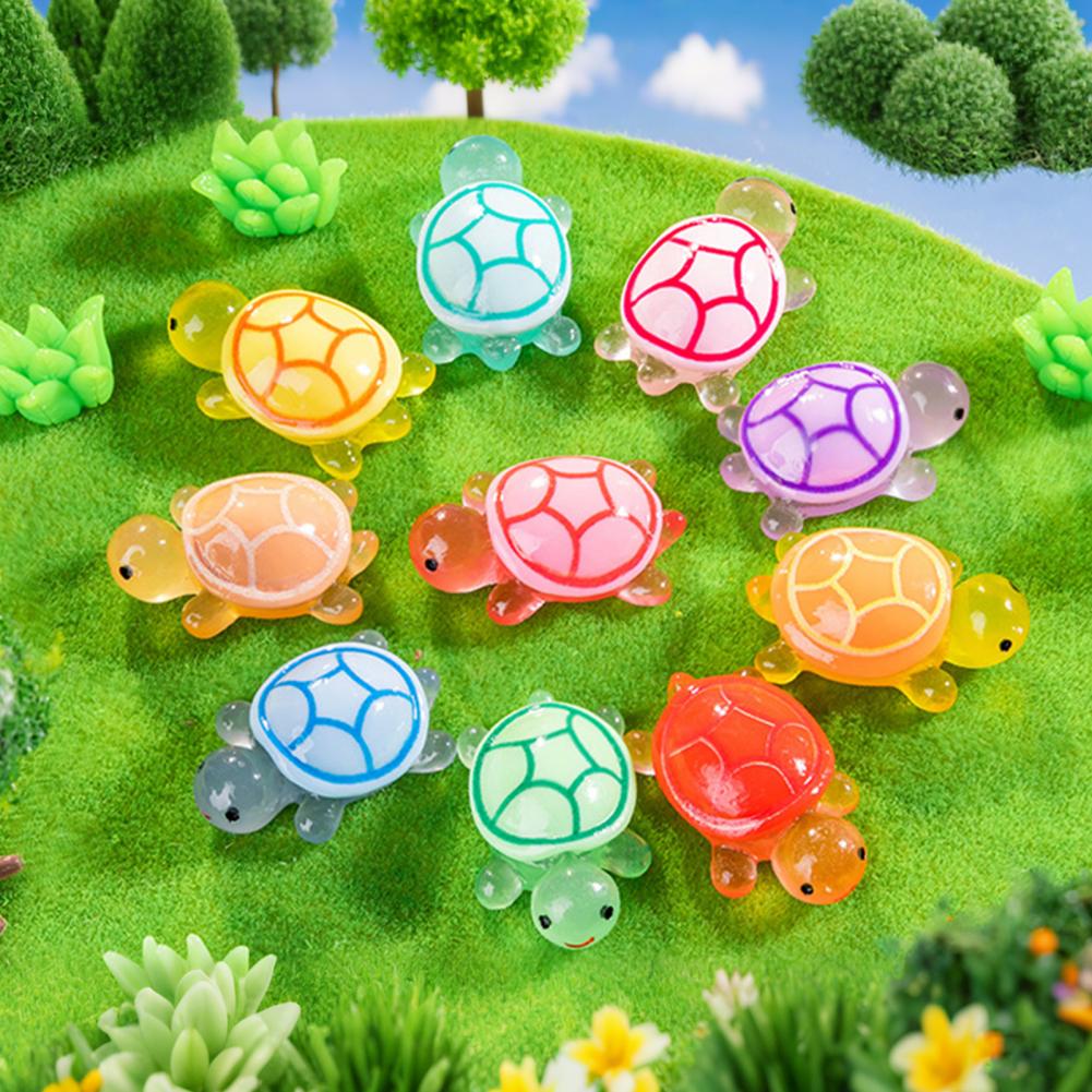 24 Pcs Mini Turtle Figurines Glow-in-the-dark Luminous Resin Turtle Ornaments DIY Craft Moss Micro-landscape Turtles For Garden
