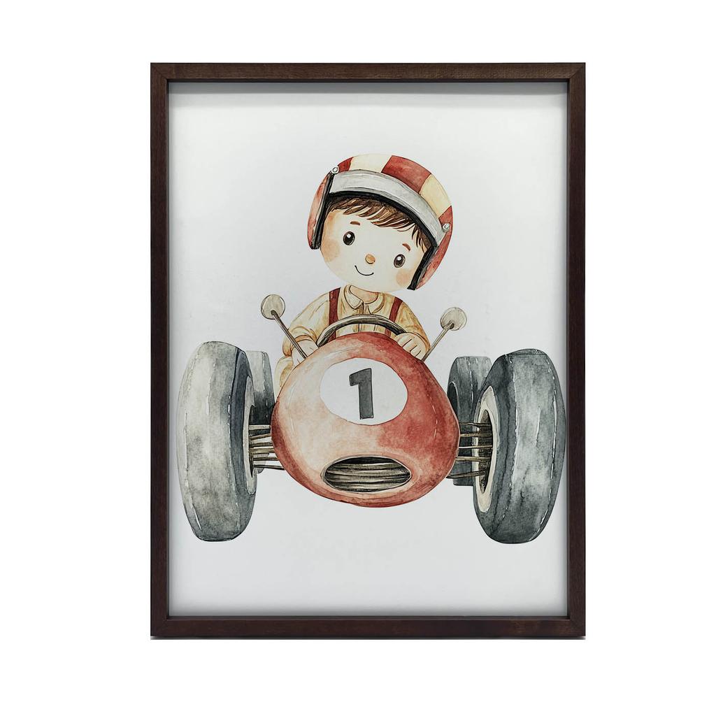 Boy In a Racing Car Poster Boy In a Racing Car Poster, 50X70 Cm, Frameless, Premium Canvas On Stretcher