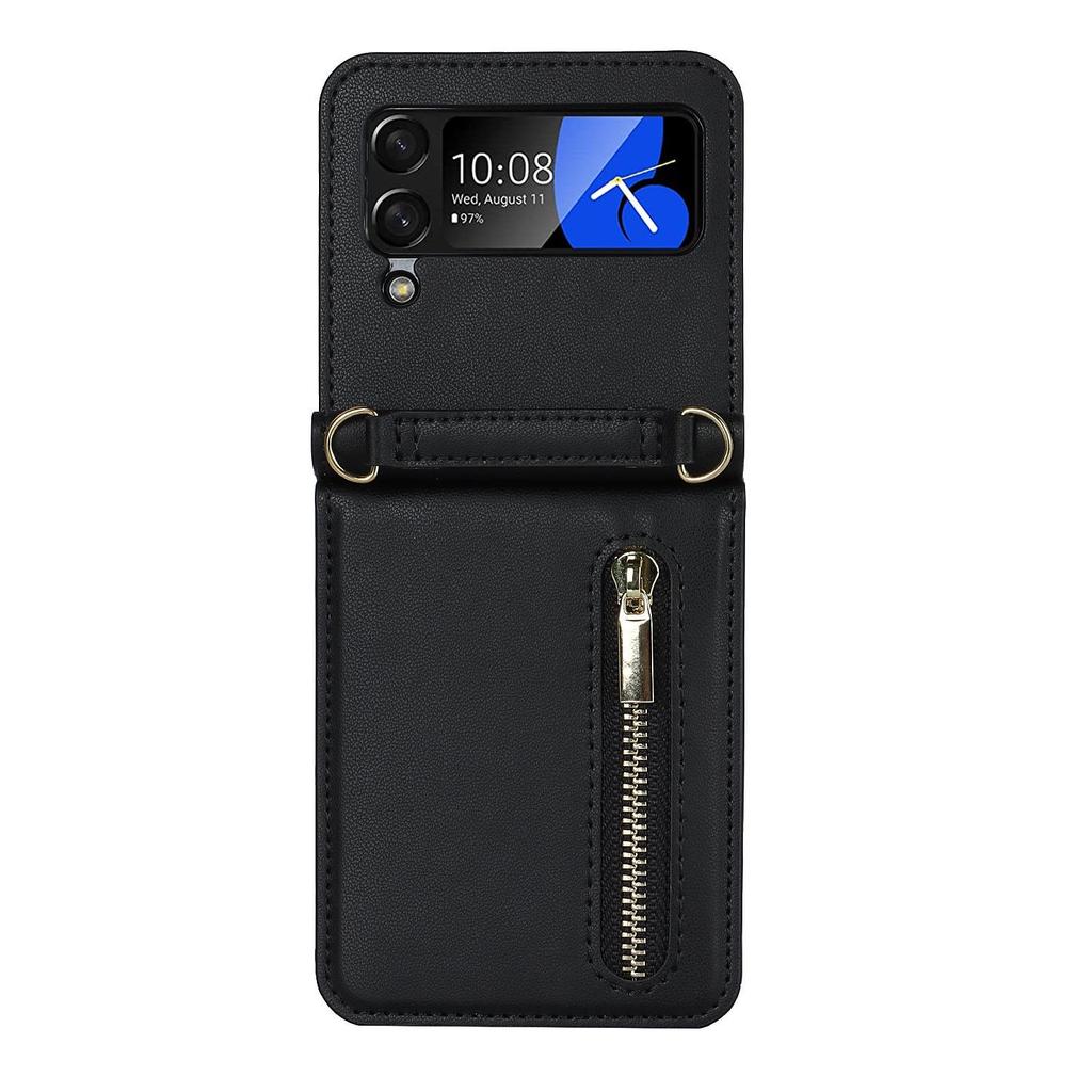 Samsung Z Flip7 Crossbody Leather Case with Zipper Card Slot
