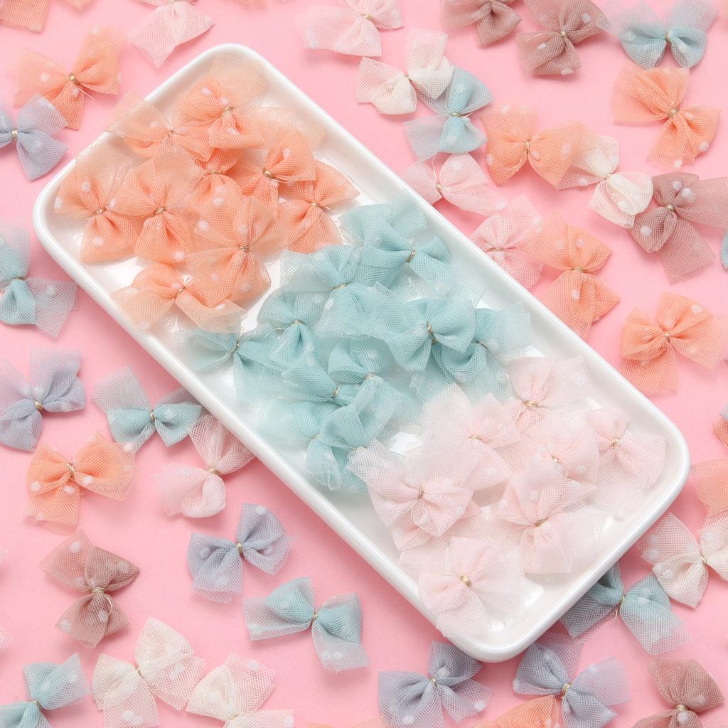 10pcs/lot Mini Mesh Bows Headwear Fresh Cute Color Loose Bow Beads for Craft Handwork Decoration DIY Hairpins Earrings Material