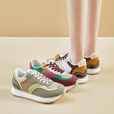 Women's Casual Comfortable Sneakers Chunky Platform Walking Shoes Lace-Up Anti-Slip Tennis Shoes PU Faux Suede Patchwork Work Running Shoes for Women