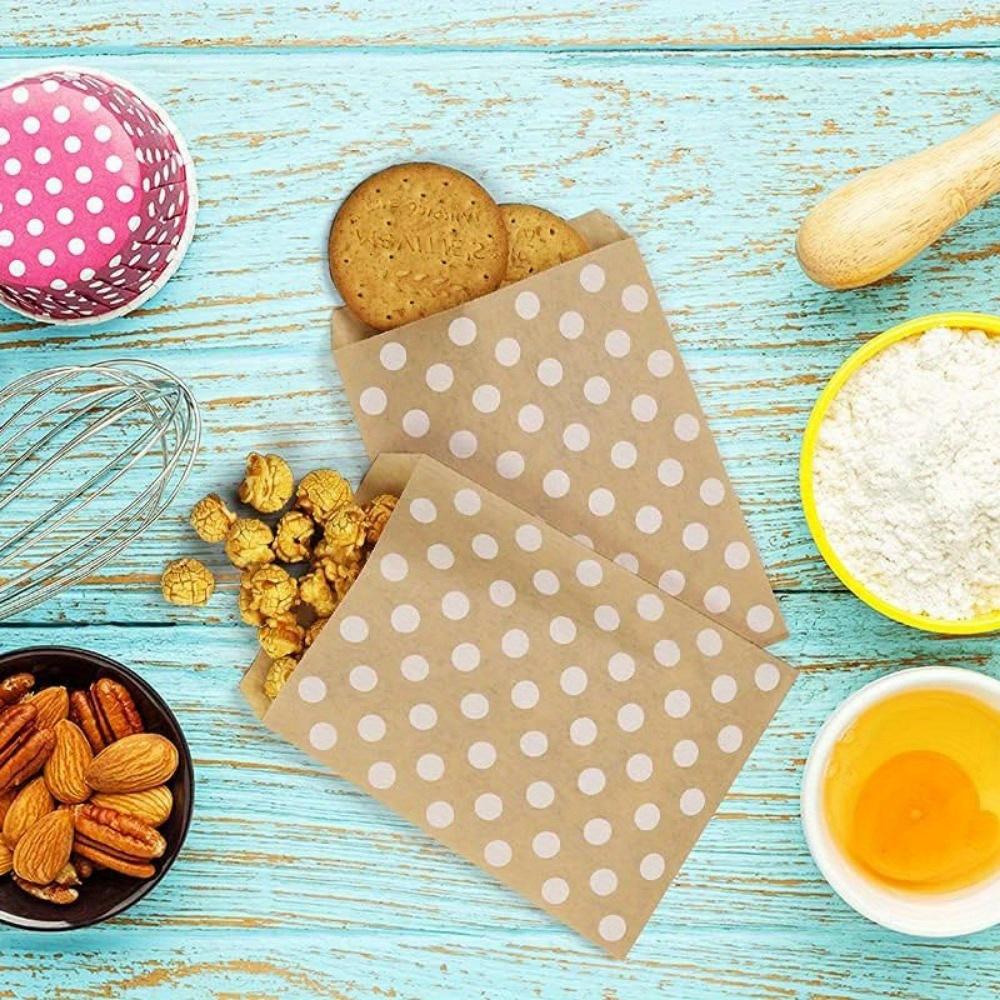 100pcs Kraft Paper Bags Dot Gift Bags Flat Greaseproof Paper Bags Greaseproof Envelopes Paper Snack Bags Cookie Bags Popcorn Bags