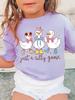 Just a Silly Little Goose Bow Print T-Shirt for Girls Summer Cartoon Graphic Short Sleeve T-Shirts Outdoor Causal Girls Clothing