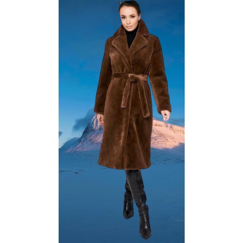 

Autumn imitation fur coat suit collar cotton coat thickened long plush coat women s coat trench coat 5XL темно-коричневого кольору