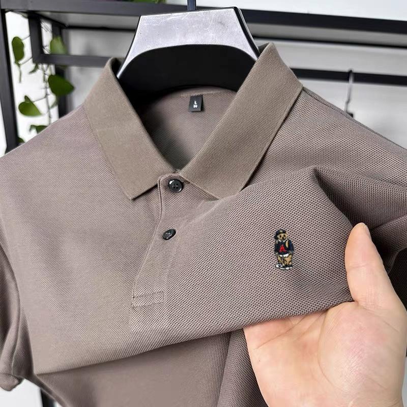 Nuova Maglietta Polo Estiva 100% Cotone Marca di Alta Gamma da Uomo Manica Corta Design Trendy con Ricamo di Orso T-shirt da Golf Business