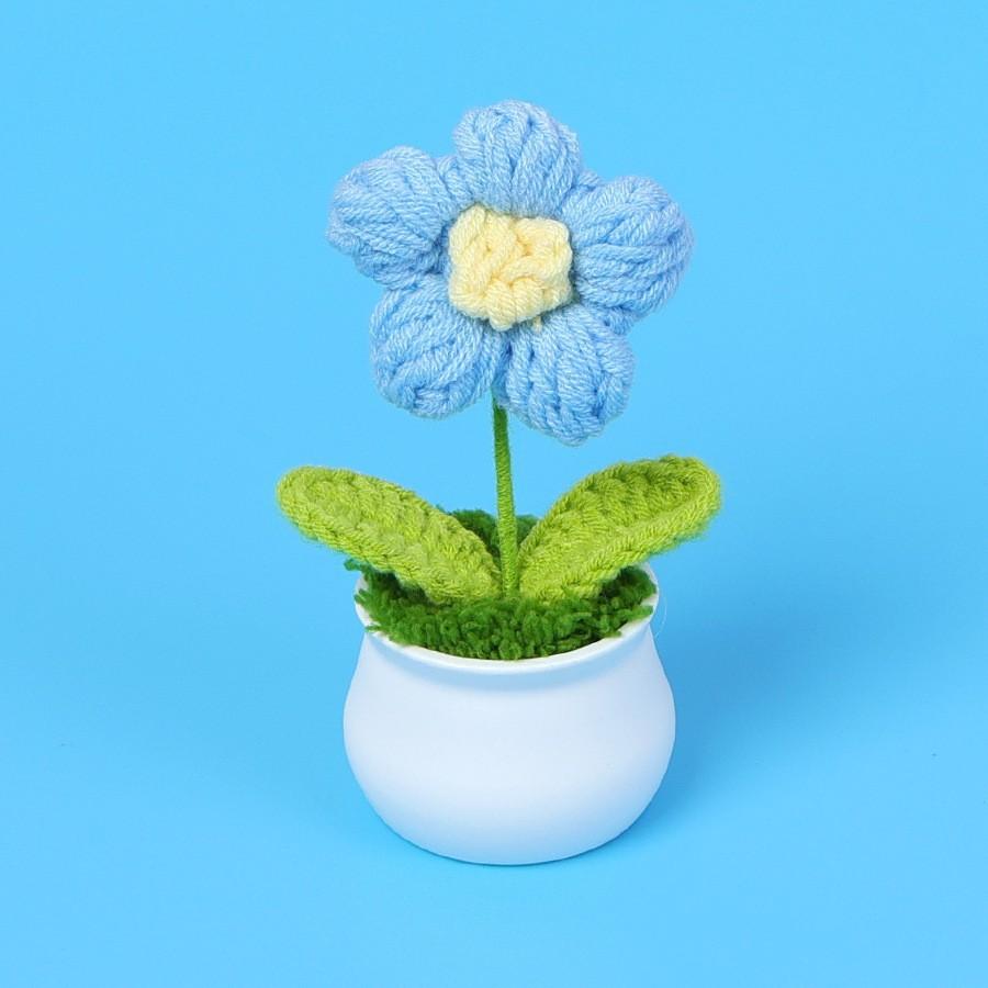 Hand-Knitted Wool Fake Flowers Set: Sunflower, Carnation, Tulip - Desktop Decor, Teacher/Student Gift, Everlasting Bouquet