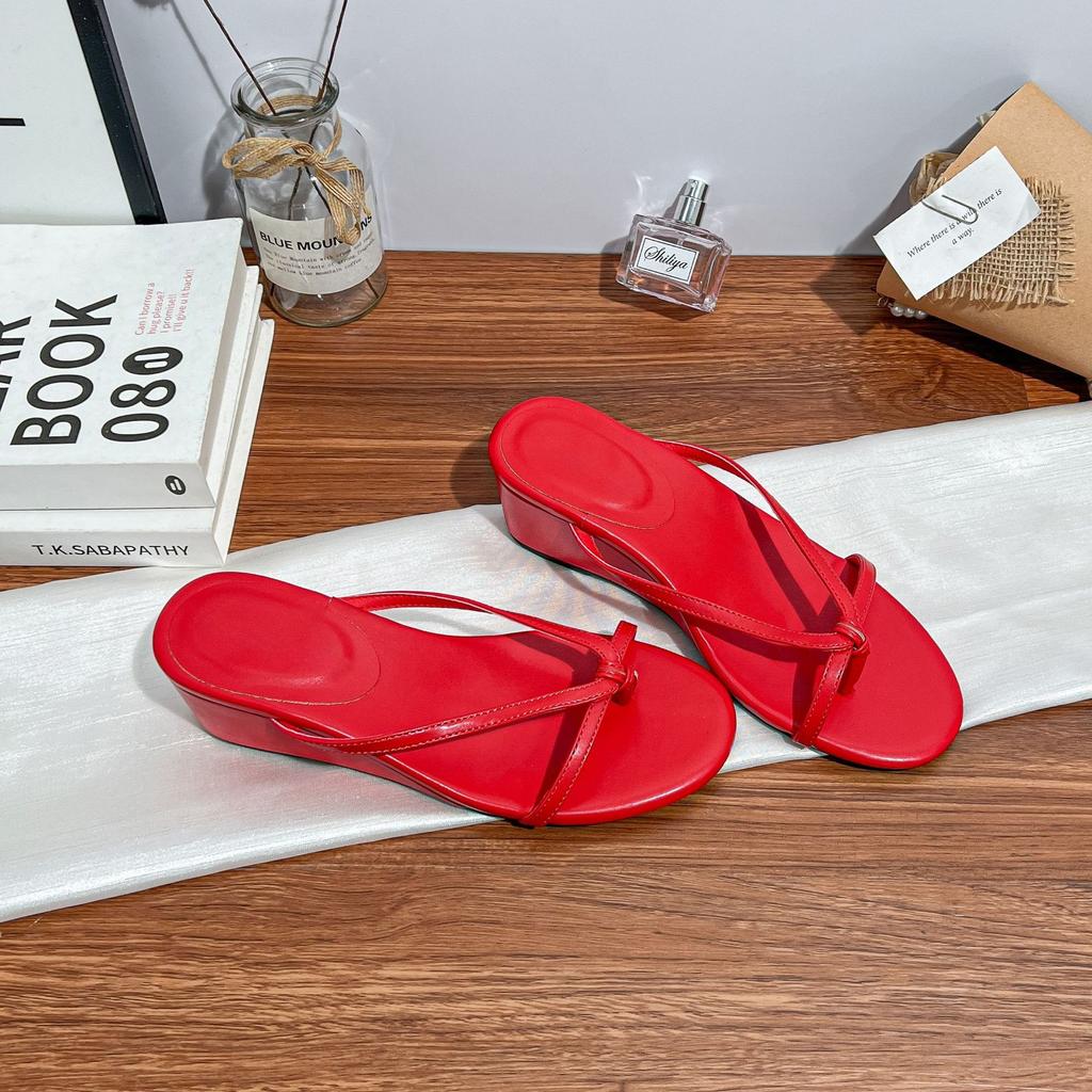 Yuanlitong fairy wind French 6cm heel drag~ thin strap toe thick bottom flip-flop slippers female sandals outside wear summer