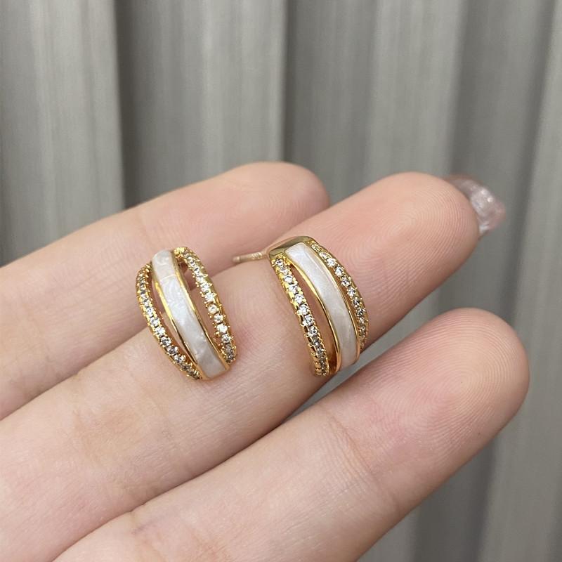 Micro-inlaid zircon vertical strip white fritillary earrings light luxury earrings ear jewelry