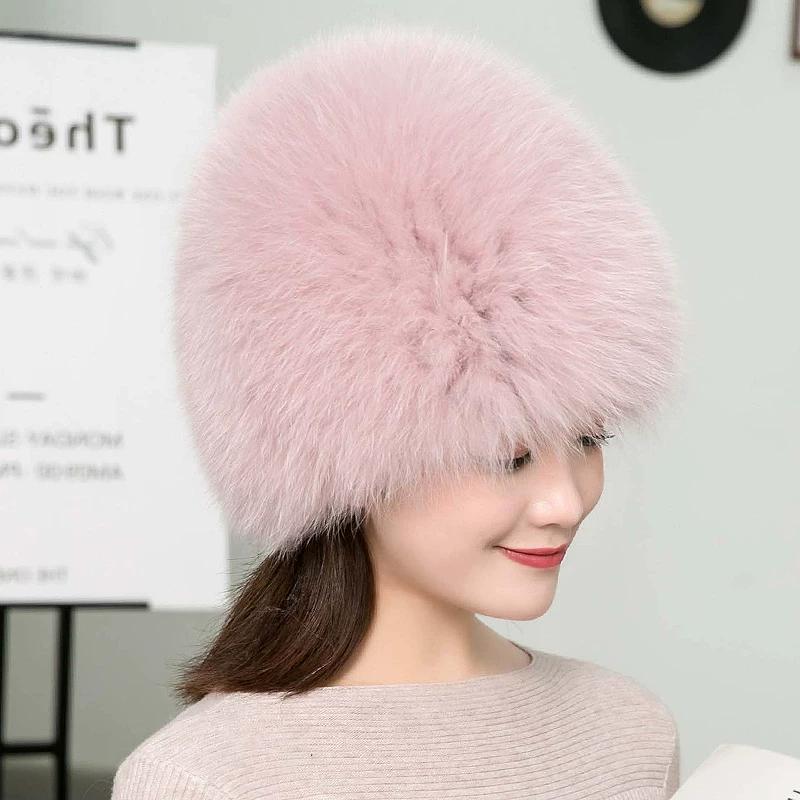 Korean version of fox fur hat women's winter warm fur hat Berey snow hat Skinny ski hat Ear protector head hat