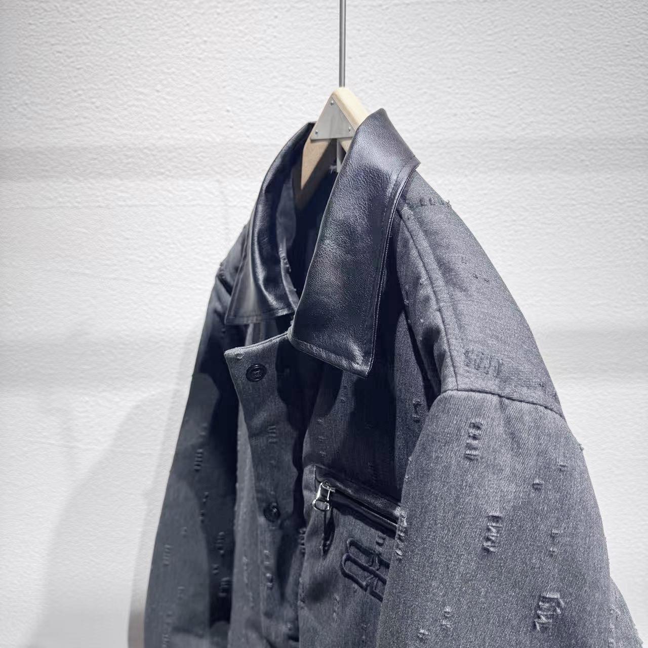 

2025 Winter Retro Trendy Brand High-End Denim Lapel Down Coat Extra Large темно-сірий