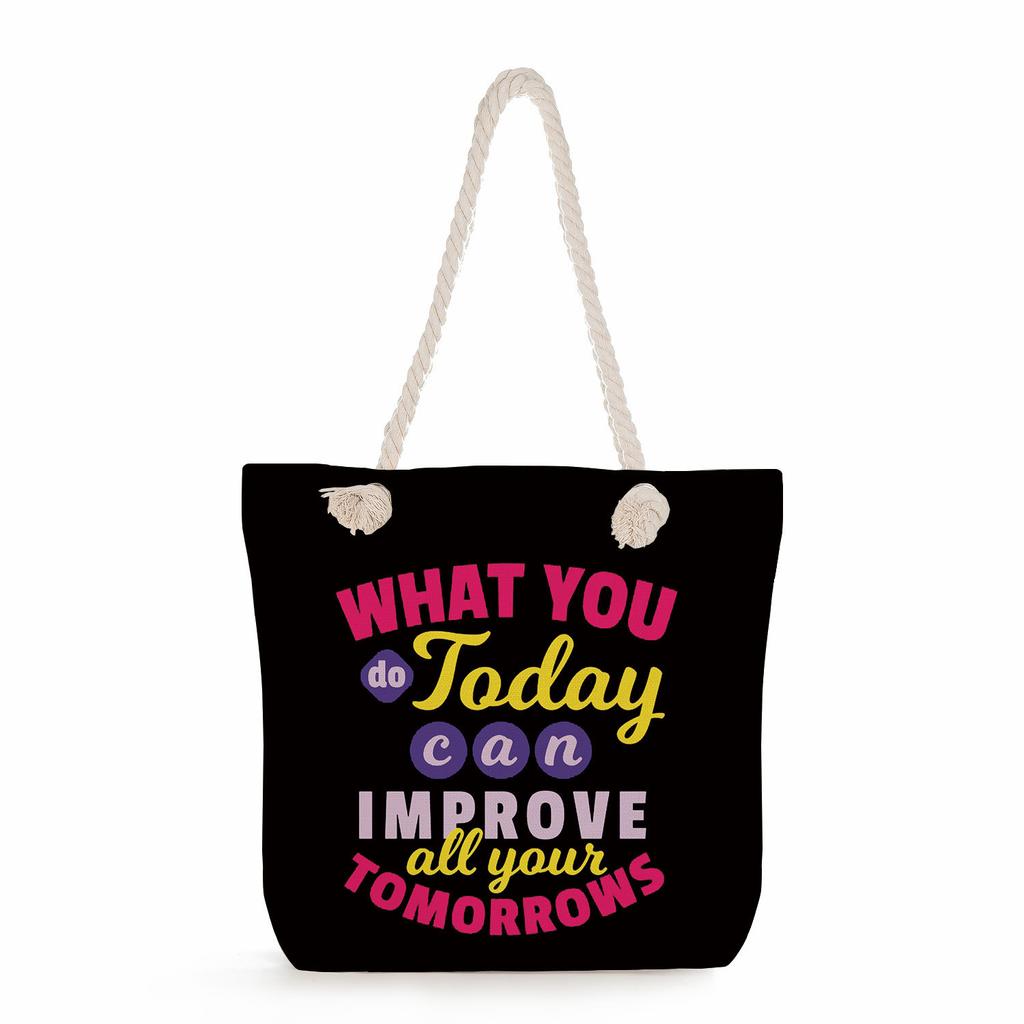 Multifunctional Trendy Letters Printed Thick Rope Shoulder Beach Bag Casual large capacity handbag 7593