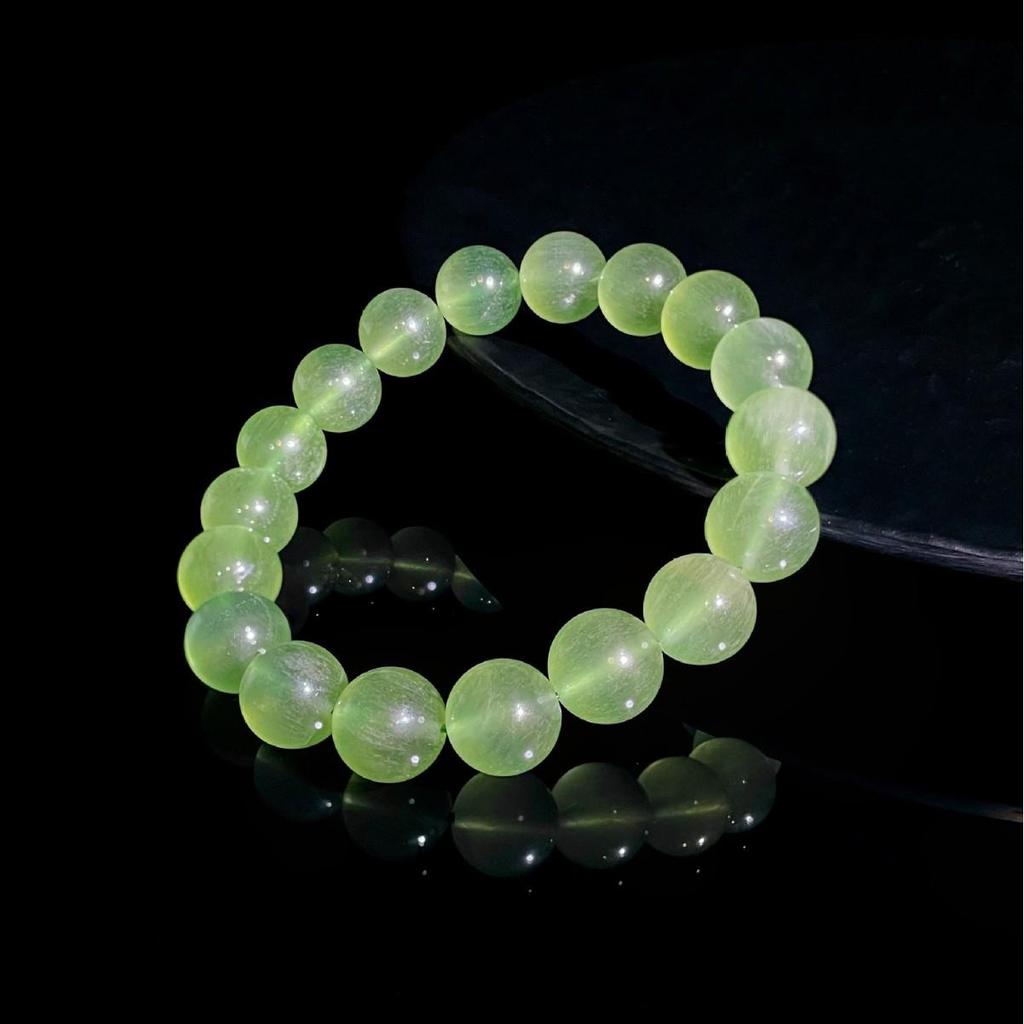 Jingxi Collection: Natural Icy Green Fluorite Crystal Bracelet - Round Bead Design