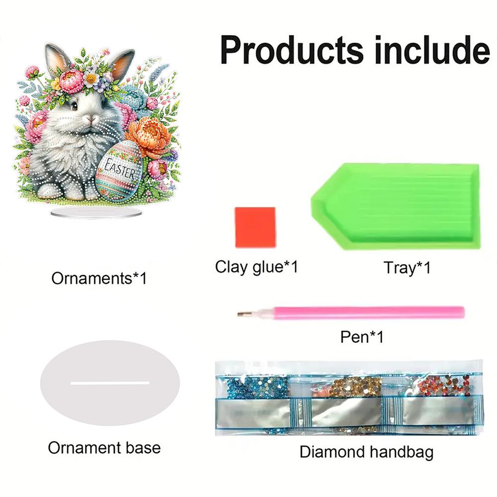 Acrylic Special Shape Easter Rabbit Diamond Painting Tabletop Ornaments Kit Rhinestones Desktop Ornaments for Home Office Decor