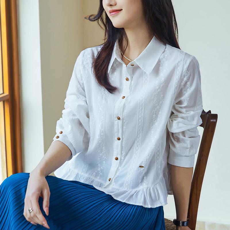 

Рубашка с длинным рукавом Литературная Свежая Милая Лацкан Однобортная Однотонная Универсальная Свободная Кардиган XXL