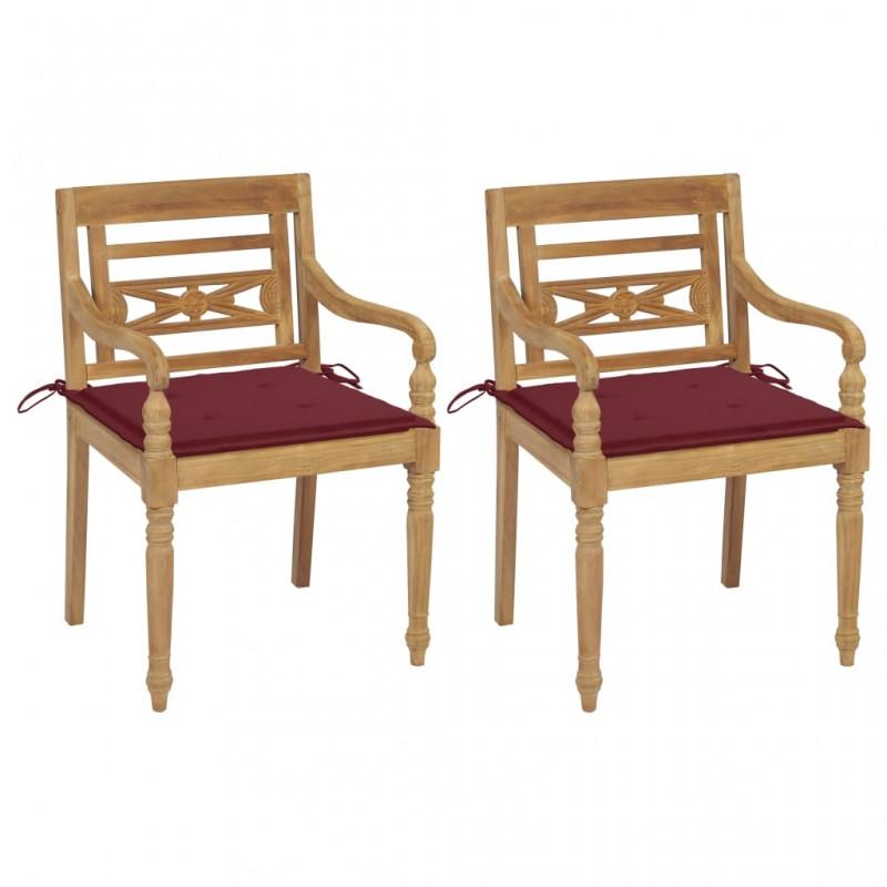 Day and Night - Day and Night Batavia Chairs 2 Pcs Solid Teak with Red Wine Red Cushions