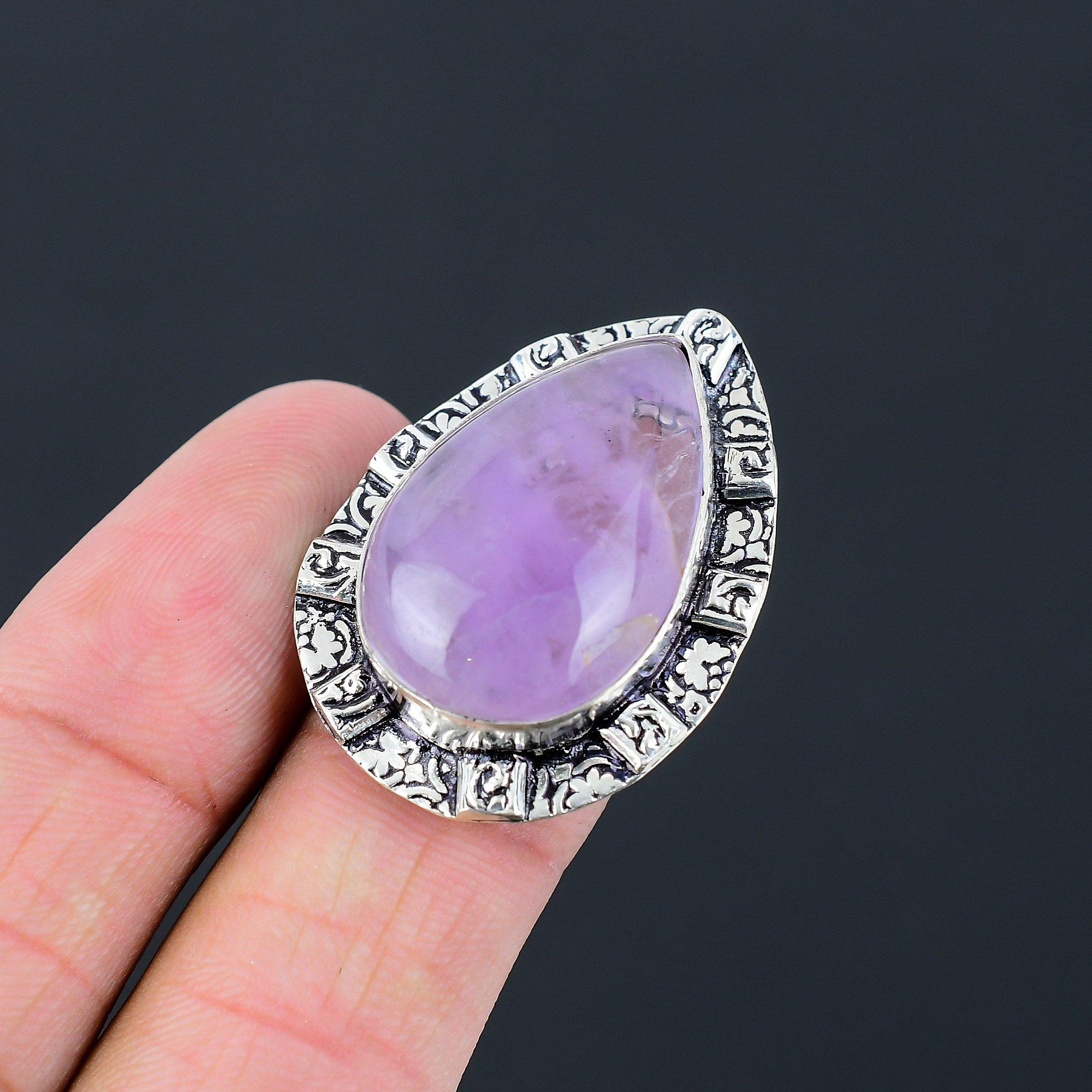 Memorial Day Deal Star Amethyst Stone 925 Sterling Silver Solitaire Ring Size 8 8