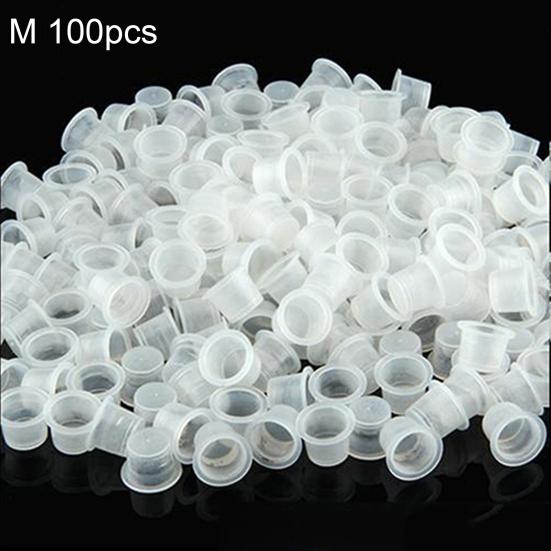 

100 шт., маленькие, средние, большие пластиковые прозрачные чашки с чернилами для татуировки, колпачки, принадлежности для пигментов M