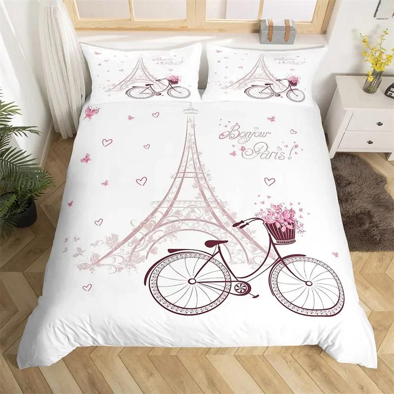 

Paris Eiffel Tower Duvet Cover Set Watercolor Butterfly Bedding Set Single Twin King Microfiber Romantic Theme Comforter Cover EU Single(135x200cm)