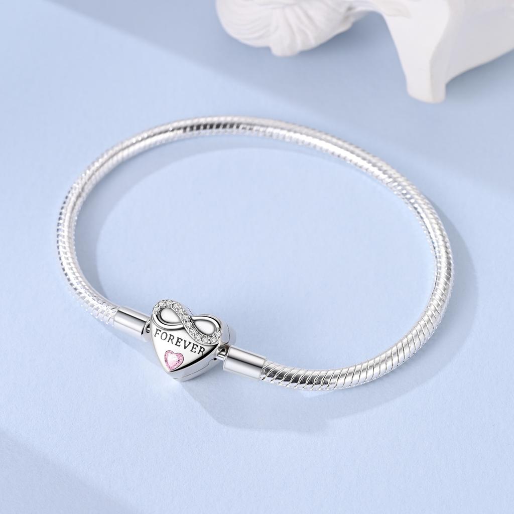 925 Silver Heart Charm Bracelet with Snake Chain for Women DIY Bead Jewelry